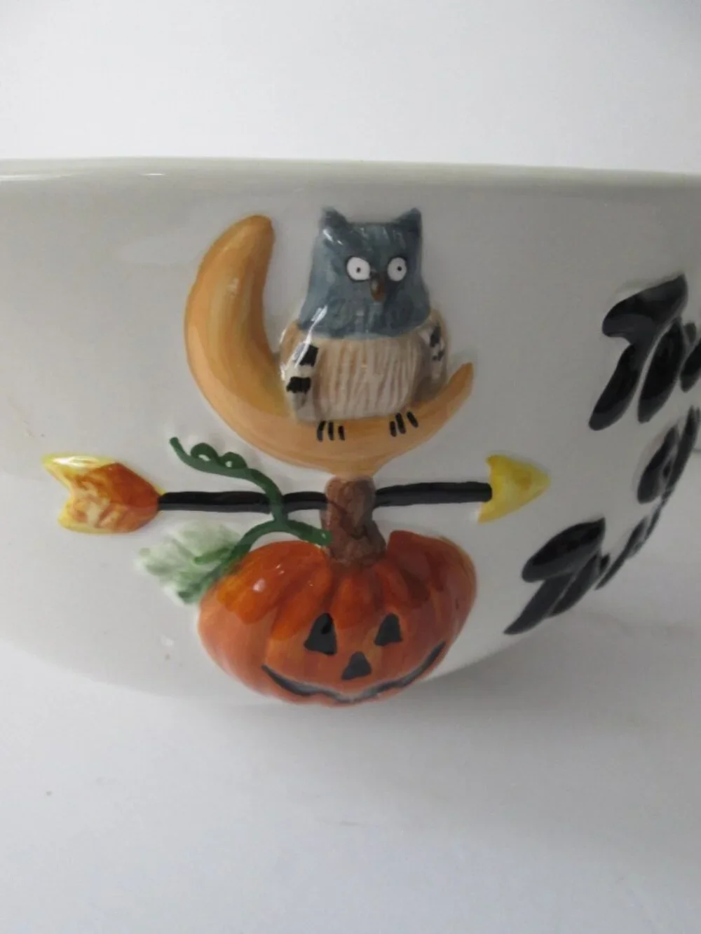 Vtg 1998 Halloween Candy Bowl Debbie Mumm Sakura Frankenstein Owl Trick or Treat